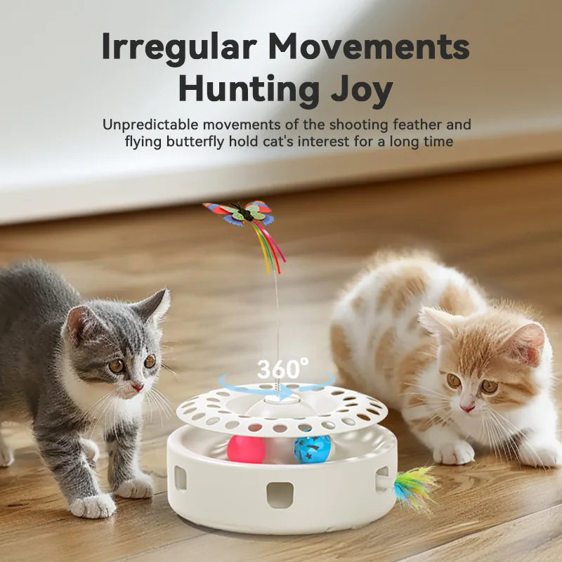 ROJECO – jouet automatique 3 en 1 pour chat, jouet électrique pour taquiner le papillon, boules de piste, plumes d'emboscillement, ensemble de jouets interactifs amusants pour animaux de compagnie, fourniture pour chat
