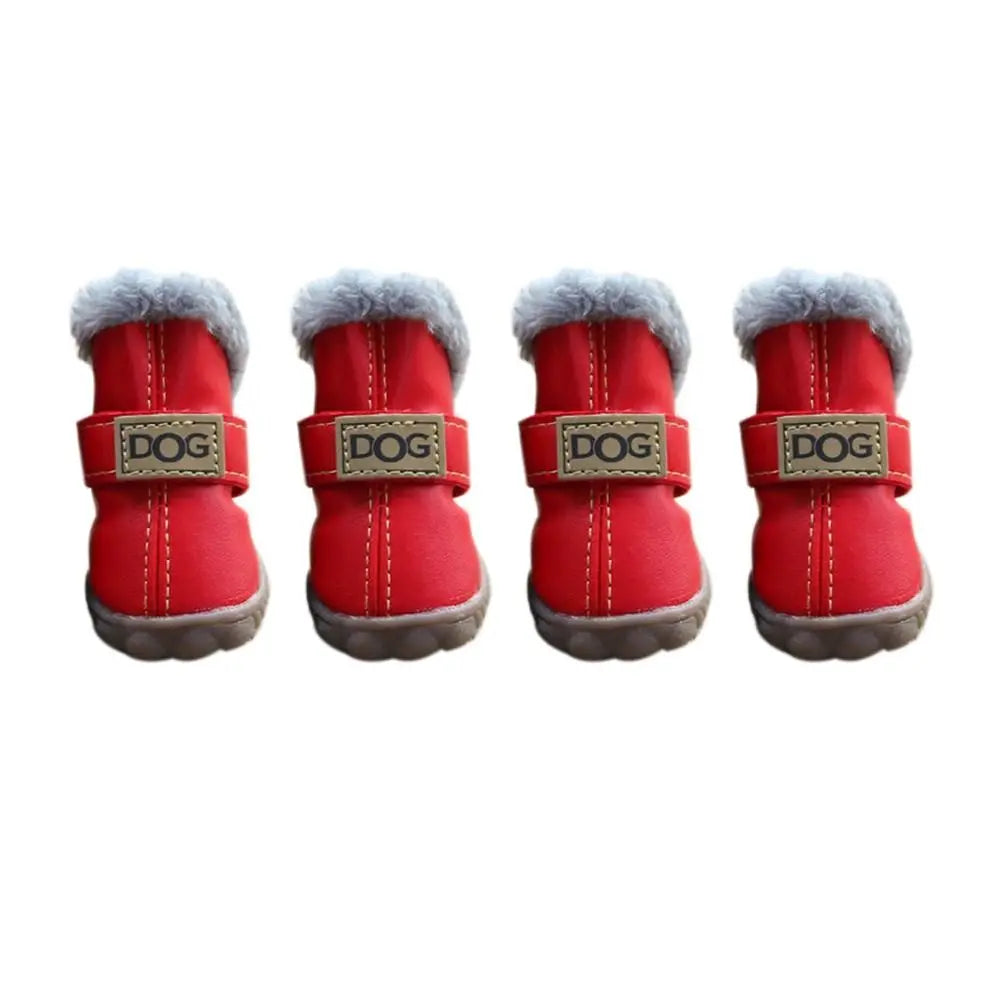 Bottes de neige imperméables pour animaux de compagnie, chaussures coordonnantes pour chien, peluche douce, PU, chaudes, mode, hiver, ensemble de 4 pièces