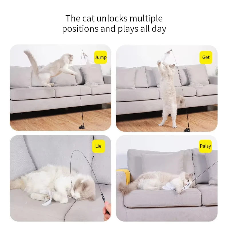 Jouet interactif pour chat, bâton mains libres pour chaton, baguette Teaser, jouet à ventouse, plume, fournitures pour animaux de compagnie, Simulation de plume