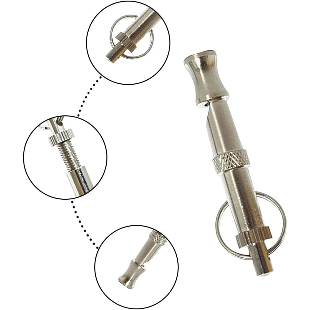 1 sifflet pour chien, sifflet d'entraînement pour animaux de compagnie, en acier inoxydable argenté, portable, réglable, ultrasonique, outil d'aide à l'entraînement du comportement des chats/chiens