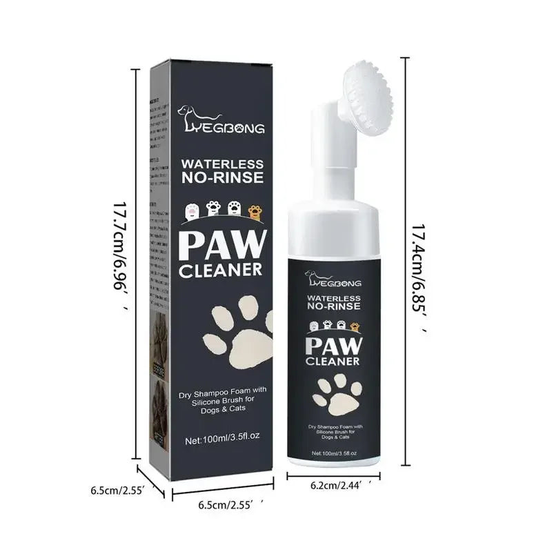 Mousse nettoyante pour pattes de chat sans eau, nettoyant pour griffes de chien, shampooing pour animaux de compagnie, brosse pour chien, sans cheville, nettoyant en profondeur pour pattes de chat, 100ml