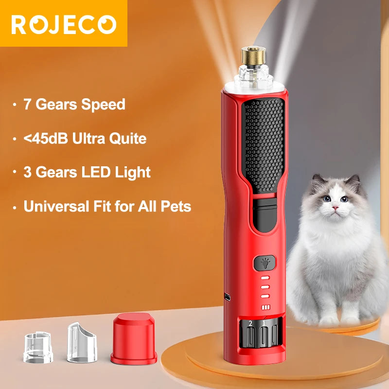 ROJECO – broyeur à ongles électrique pour animaux de compagnie, Rechargeable, toilettage des pattes de chien, coupe-ongles, lumière LED, 7 vitesses réglables, griffe de chat