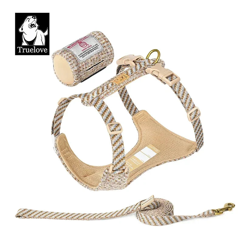 Harnais & laisse tweed élégants pour chien