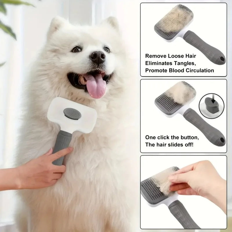 Brosse de toilettage pour animaux de compagnie facile à nettoyer, élimination des poils en un clic avec bouton autonettoyant – Spécialement conçue pour chats et chiens, disponible toute l'année