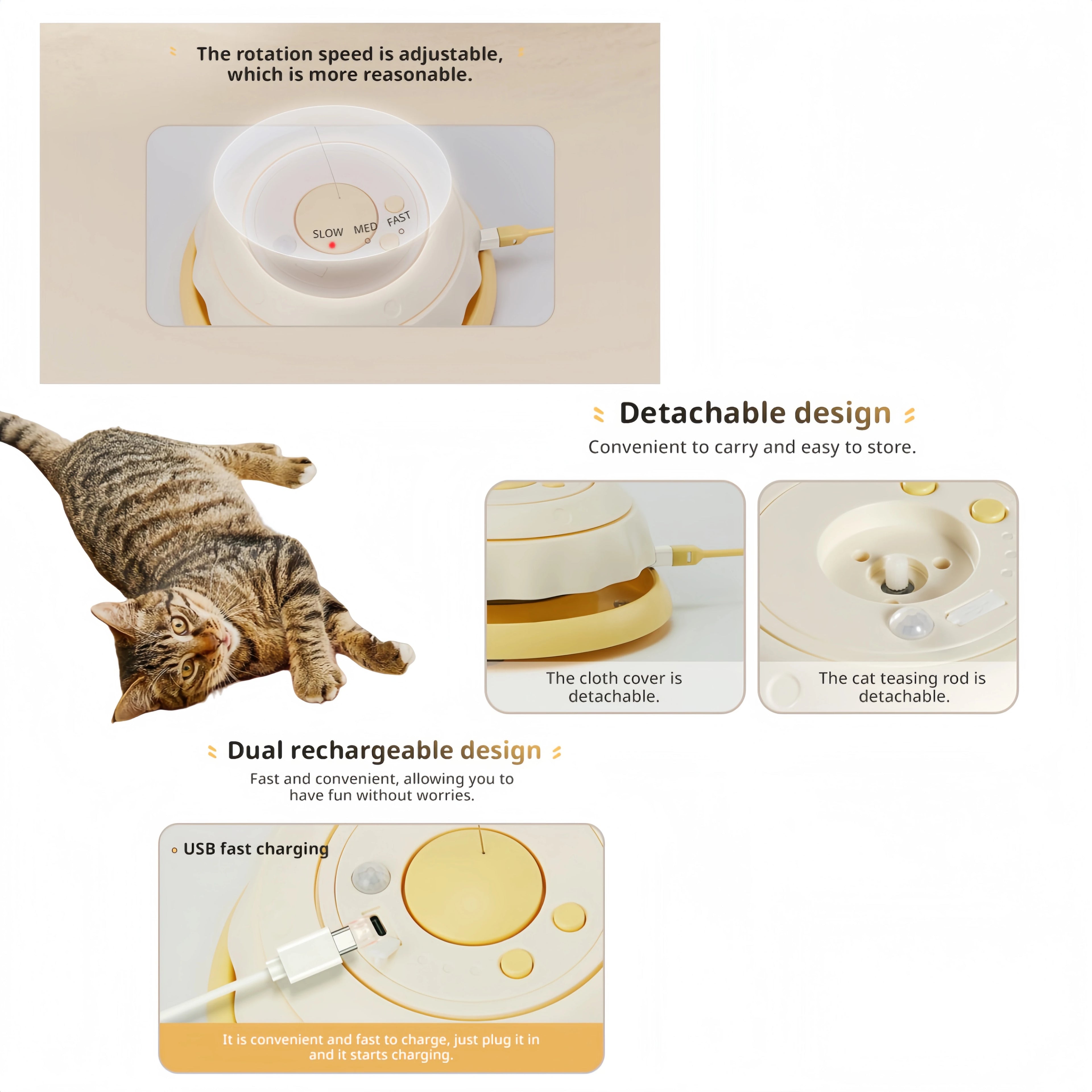 Jouet interactif 3en1 rotatif à plumes — chat