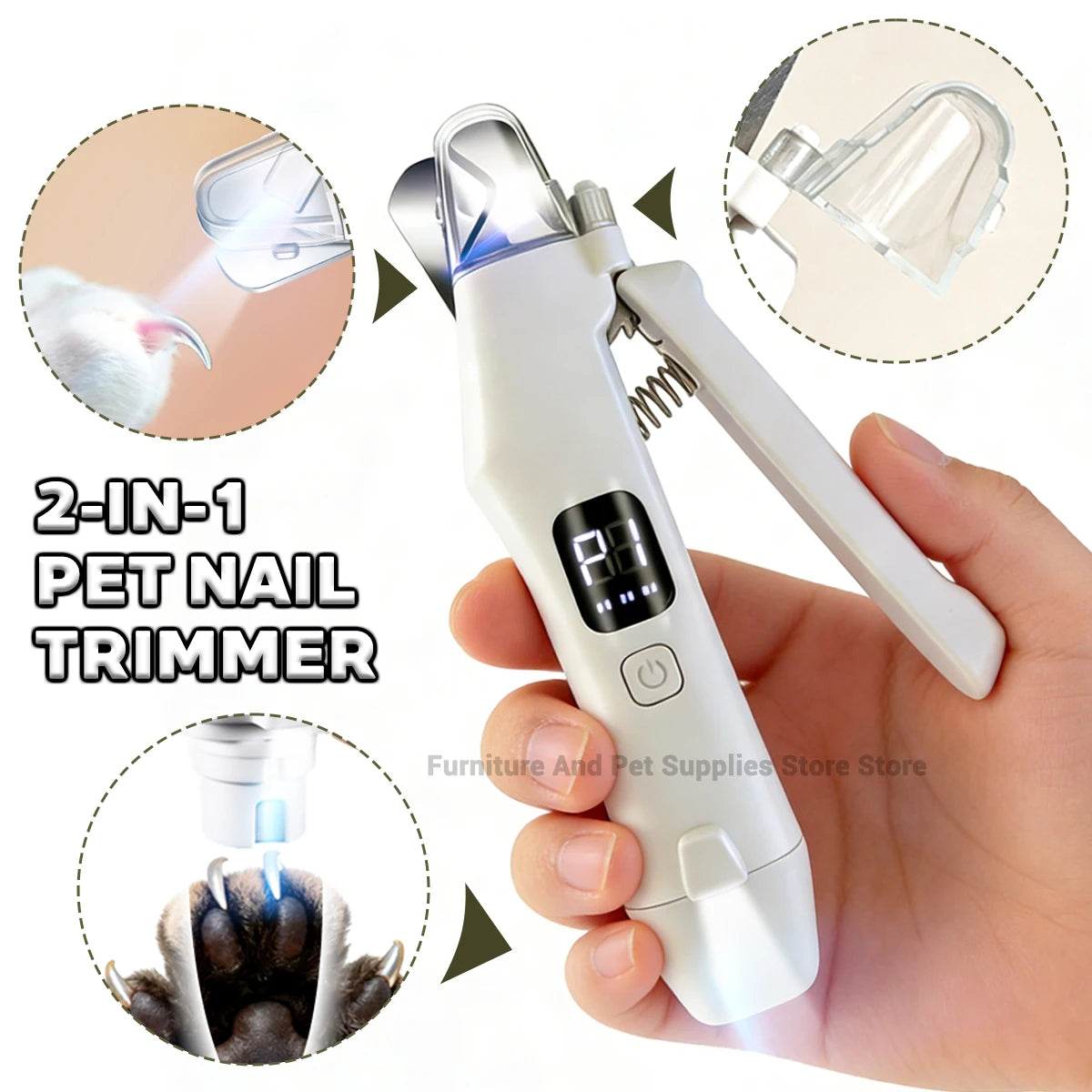 Coupe-ongles électrique 2 en 1 pour animaux de compagnie, avec lumières LED, broyeur de ongles pour animaux de compagnie, coupe-ongles et broyeur pour petits, moyens et grands chiens/chats
