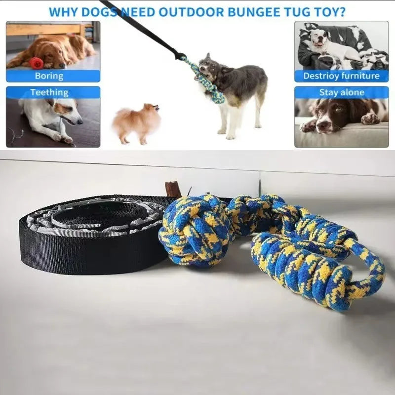 Jouet de remorqueur élastique d'extérieur, jouet pour chien suspendu à l'arbre pour chiens de petite à grande taille, cordon de jeu d'exercice interactif et attache avec corde à mâcher