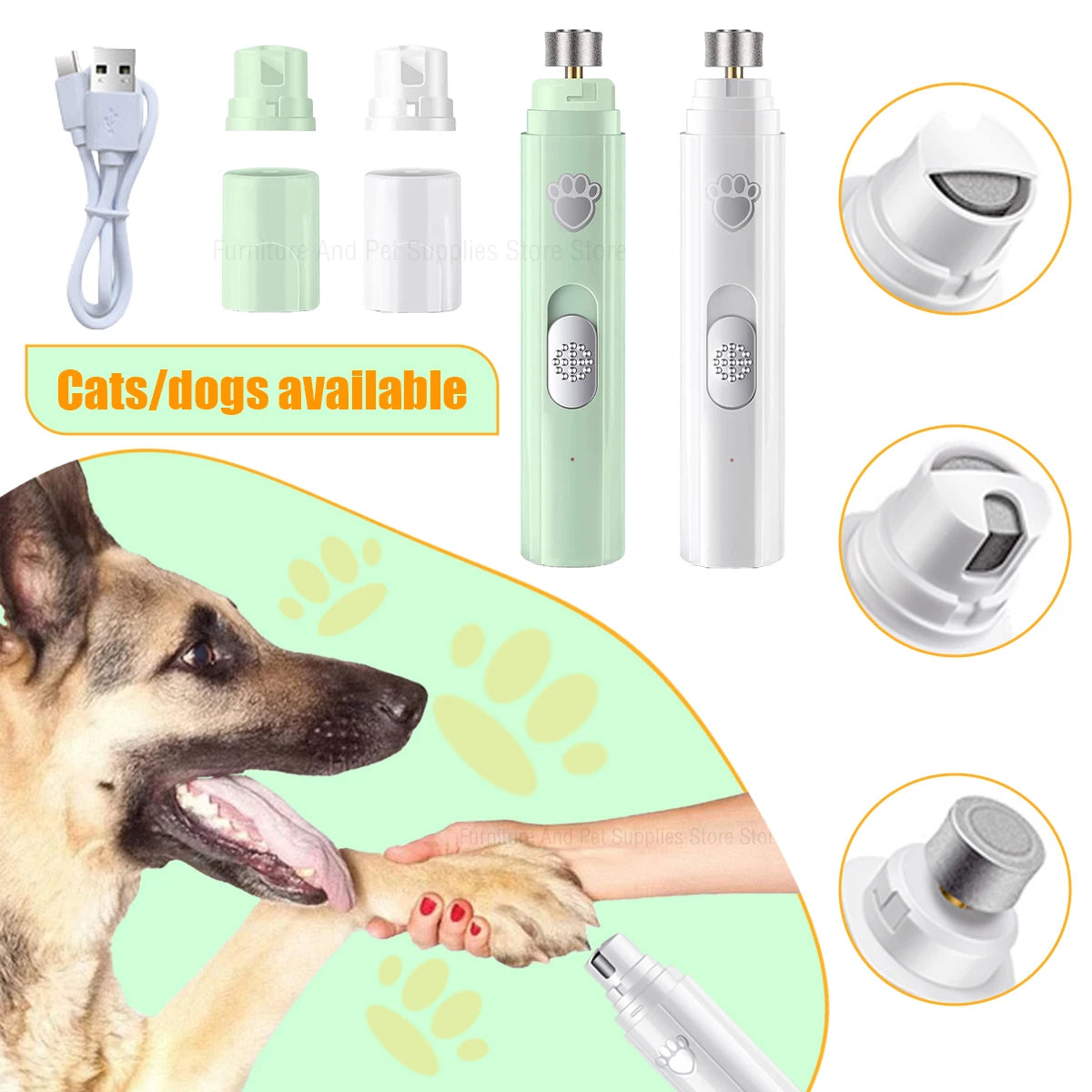 Broyeur à ongles électrique pour chien, coupe-ongles pour animaux de compagnie, Rechargeable par USB, indolore avec roue de polissage pour petits/grands animaux de compagnie