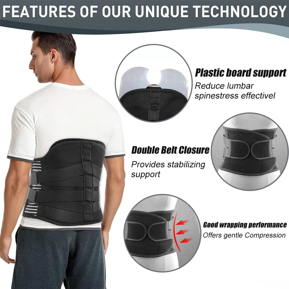 Breathable Back Brace Support Men Women Compression Lumbar Brace with Big Lumbar Support Pad for Pain Relief, Strained Muscles