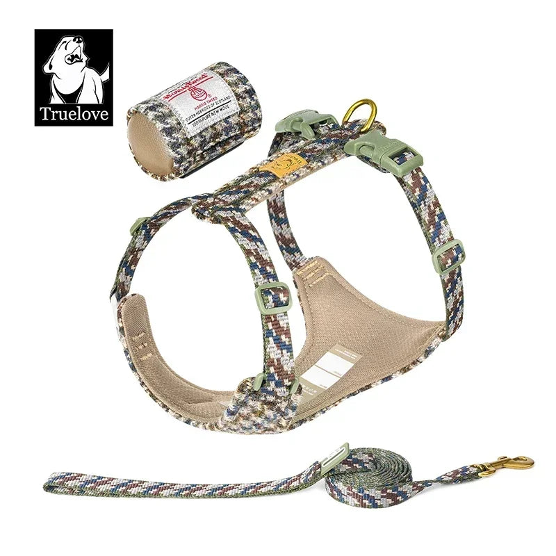 Harnais & laisse tweed élégants pour chien