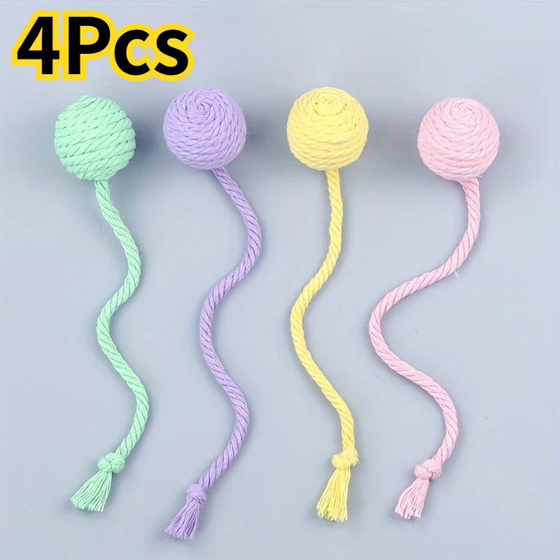Boule de corde en coton colorée pour chat, jouets interactifs pour animaux de compagnie, chatons, 4 pièces/ensemble