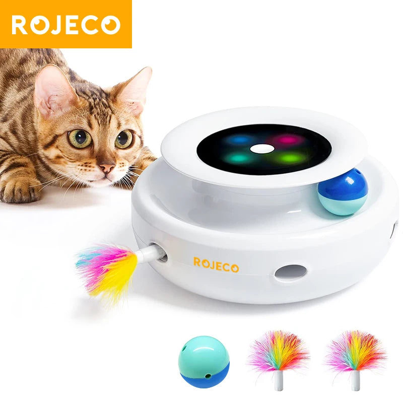 ROJECO 2 en 1 chat intelligent jouets automatique plume amusant balle jouet ensemble pour chat chien 5 Modes électronique interactif jouet pour animaux de compagnie accessoires