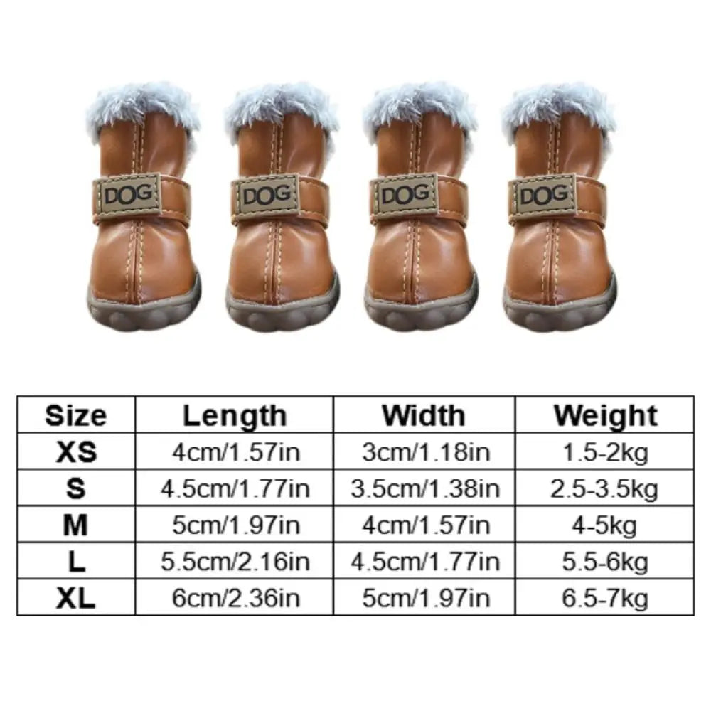 Bottes de neige imperméables pour animaux de compagnie, chaussures coordonnantes pour chien, peluche douce, PU, chaudes, mode, hiver, ensemble de 4 pièces