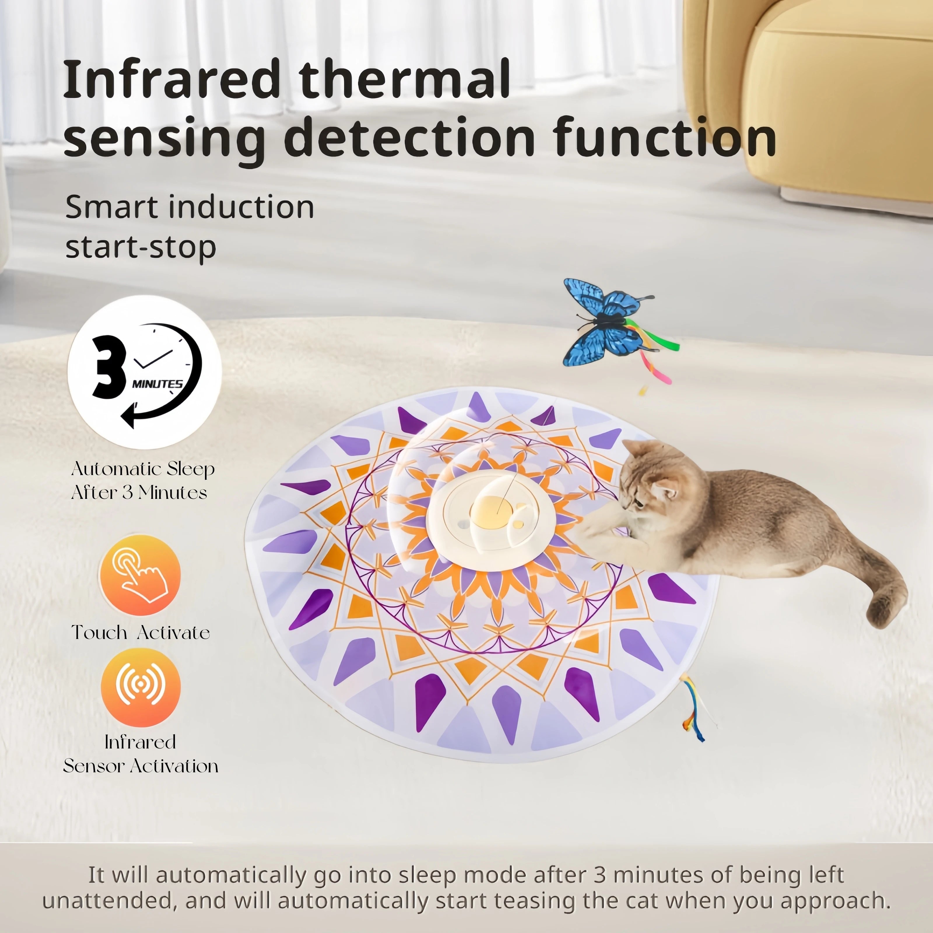 Jouet interactif 3en1 rotatif à plumes — chat