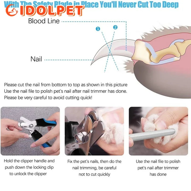 Coupe-ongles professionnel pour animaux de compagnie, avec protection de sécurité, ciseaux en acier inoxydable pour chat et chien, pour soins des griffes, fournitures de toilettage, taille adaptée
