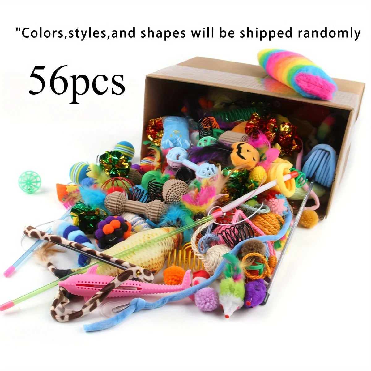 Pack mixte de jouets pour chats, 56 pièces/28 pièces/14 pièces. Une combinaison de divers jouets en plastique et de jouets en peluche adaptés à plusieurs chats à jouer