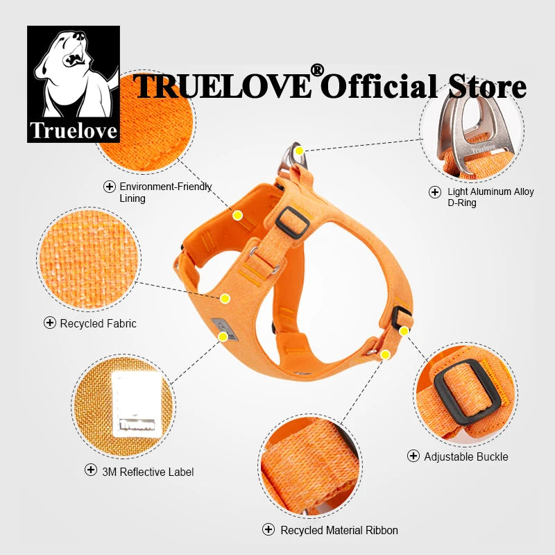 Truelove – harnais pour animaux de compagnie recyclée, haute qualité, réglable, matériau recyclé écologique, sans traction, respirant, doux et réfléchissant, TLH3012