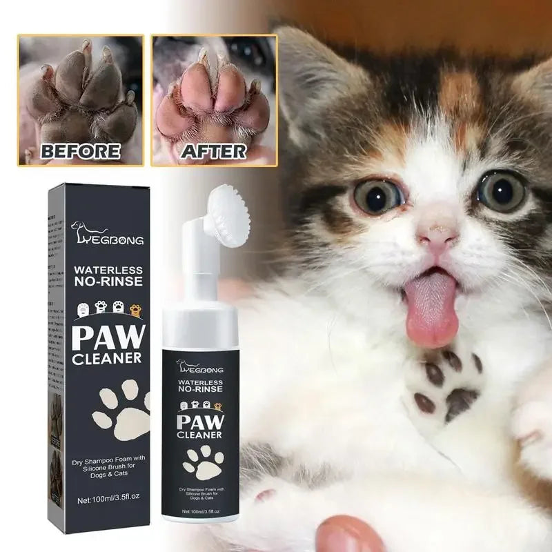 Mousse nettoyante pour pattes de chat sans eau, nettoyant pour griffes de chien, shampooing pour animaux de compagnie, brosse pour chien, sans cheville, nettoyant en profondeur pour pattes de chat, 100ml