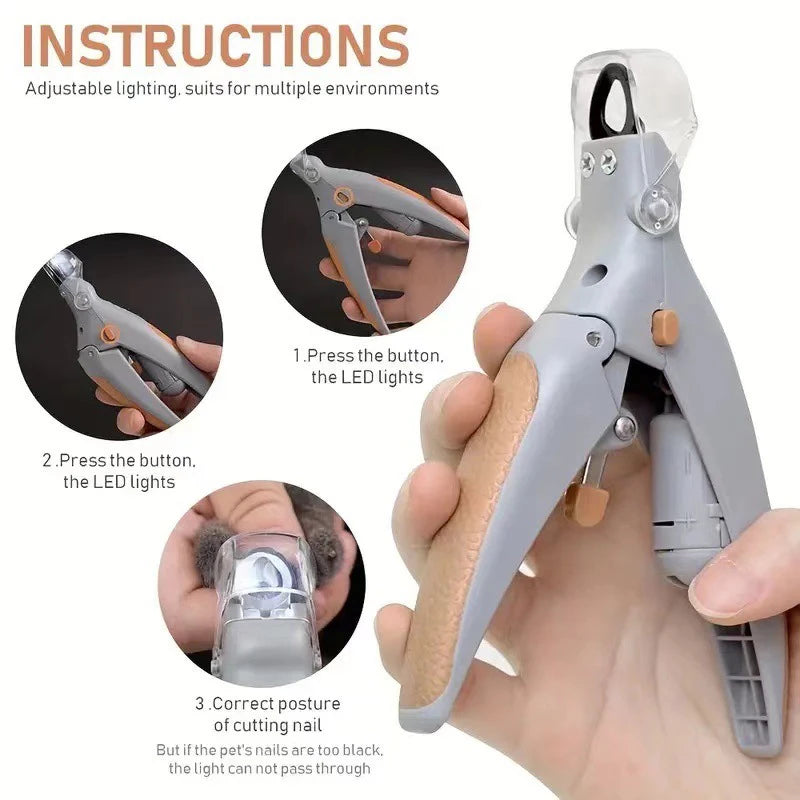 Coupe-ongles pour animaux de compagnie, chat et chien avec lumière LED, fournitures de polissage et de nettoyage
