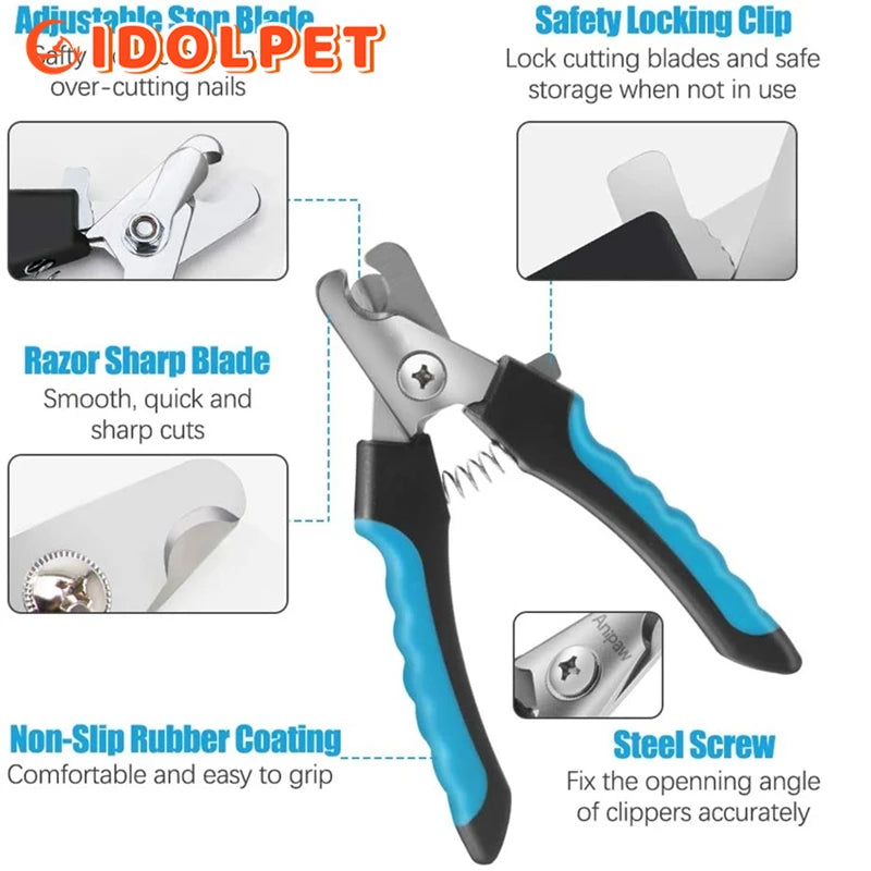 Coupe-ongles professionnel pour animaux de compagnie, avec protection de sécurité, ciseaux en acier inoxydable pour chat et chien, pour soins des griffes, fournitures de toilettage, taille adaptée