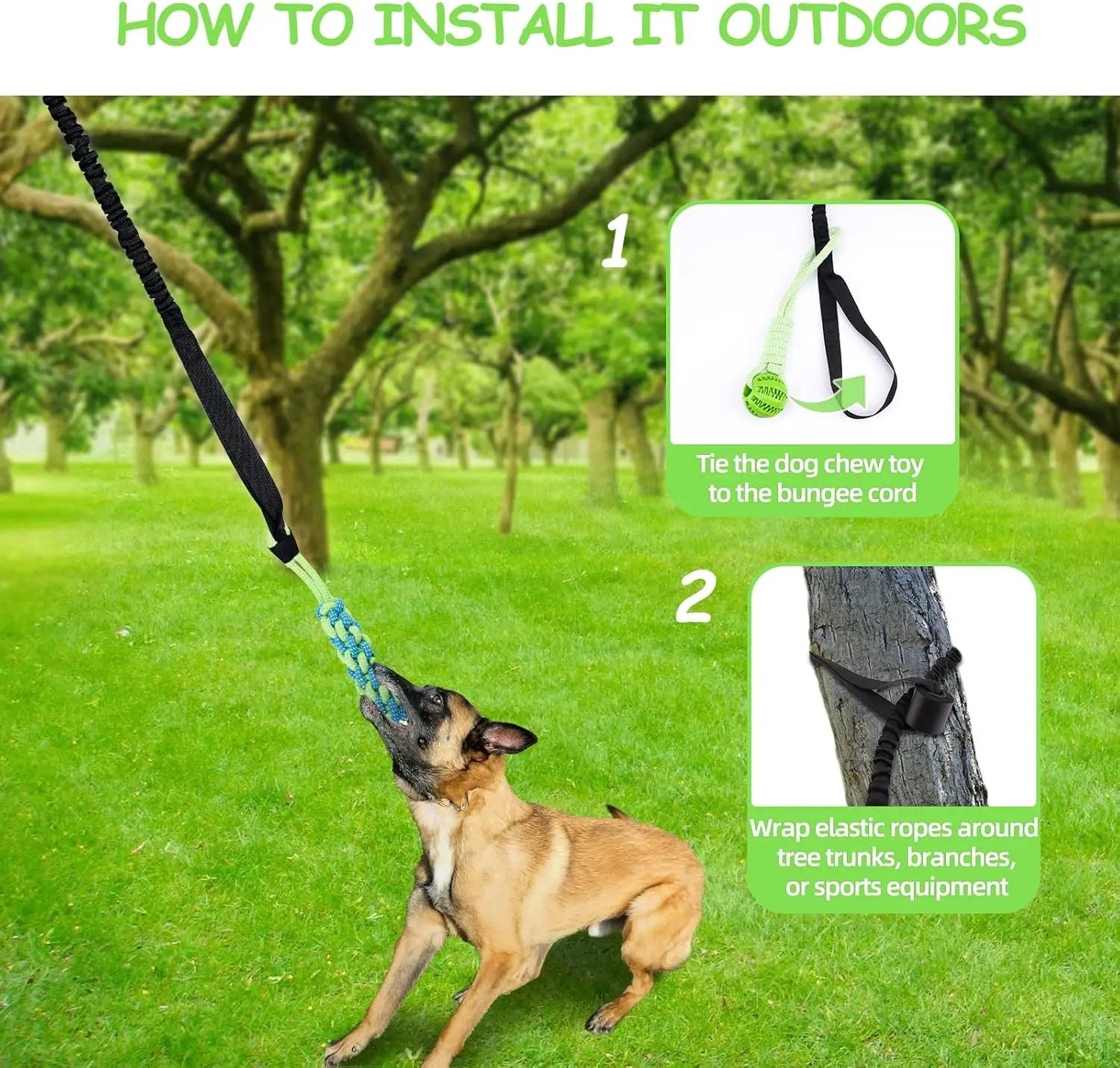 Jouets de corde de chien de poteau de ressort, jouet interactif de remorqueur de corde de chien, jouet de chiens suspendus d'elas d'intérieur/extérieur