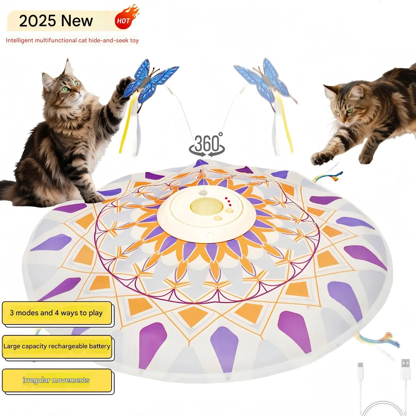 Jouet interactif 3en1 rotatif à plumes — chat