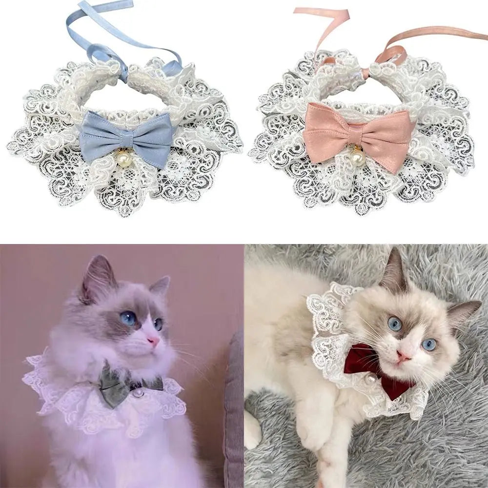 Collier dentelle avec nœud papillon pour chien