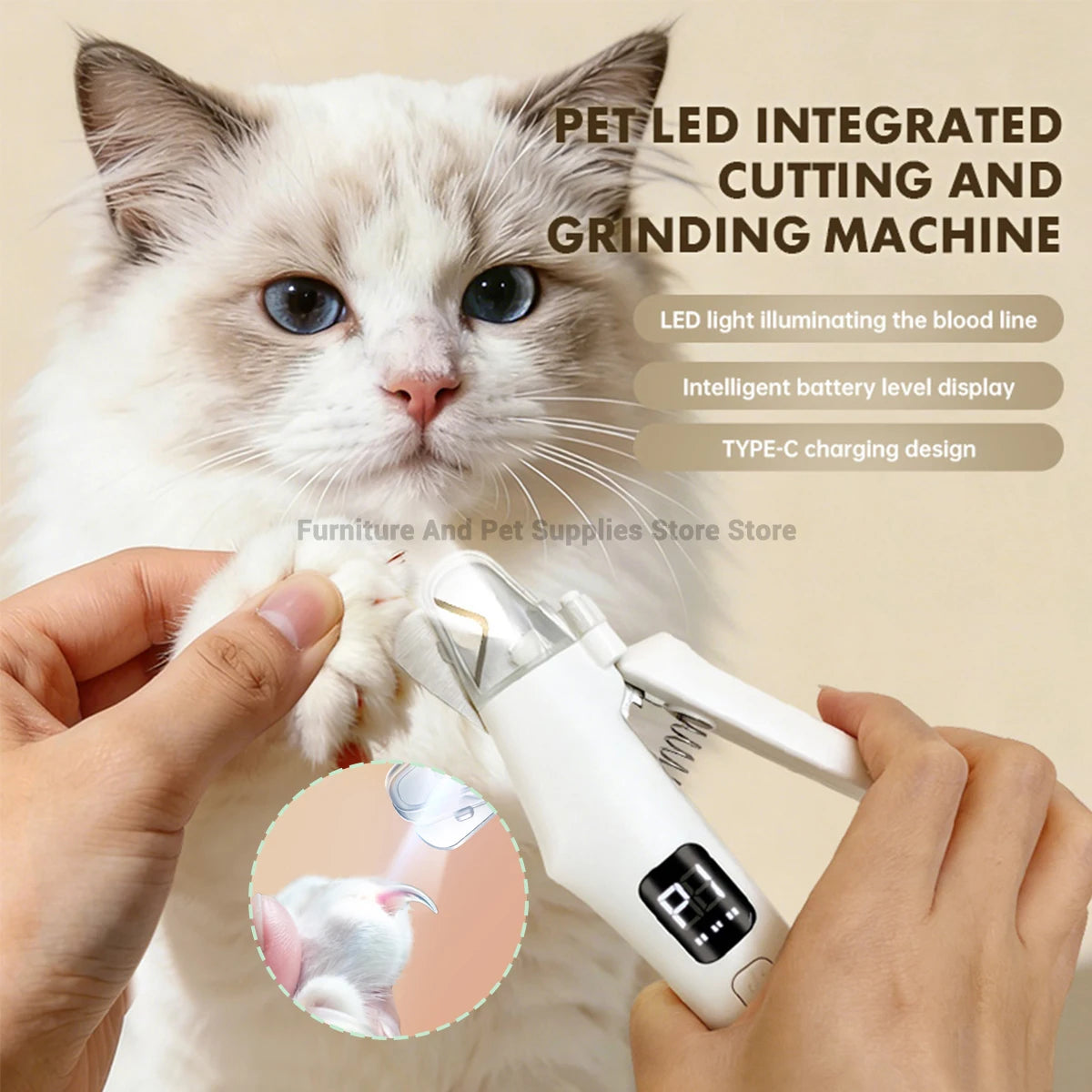 Coupe-ongles électrique 2 en 1 pour animaux de compagnie, avec lumières LED, broyeur de ongles pour animaux de compagnie, coupe-ongles et broyeur pour petits, moyens et grands chiens/chats