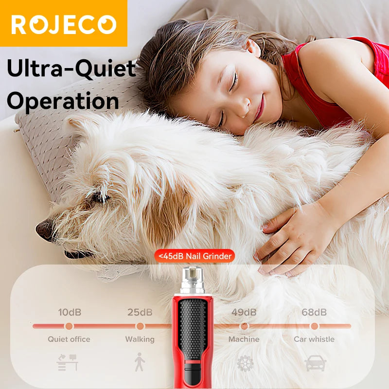 ROJECO – broyeur à ongles électrique pour animaux de compagnie, Rechargeable, toilettage des pattes de chien, coupe-ongles, lumière LED, 7 vitesses réglables, griffe de chat