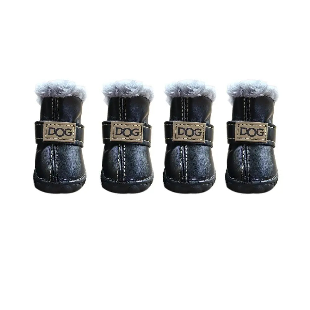 Bottes de neige imperméables pour animaux de compagnie, chaussures coordonnantes pour chien, peluche douce, PU, chaudes, mode, hiver, ensemble de 4 pièces