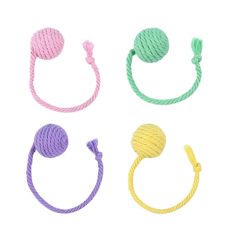 Boule de corde en coton colorée pour chat, jouets interactifs pour animaux de compagnie, chatons, 4 pièces/ensemble