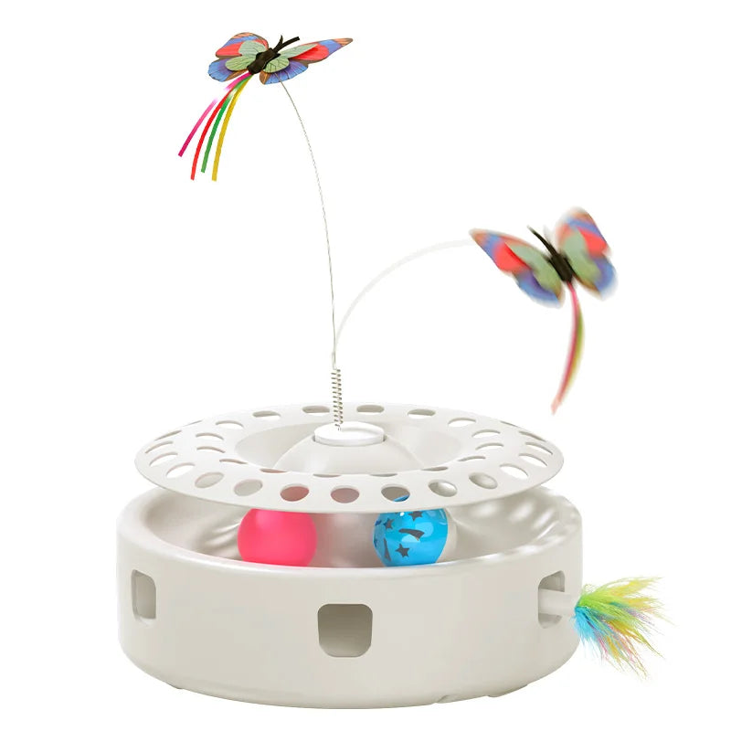 ROJECO – jouet automatique 3 en 1 pour chat, jouet électrique pour taquiner le papillon, boules de piste, plumes d'emboscillement, ensemble de jouets interactifs amusants pour animaux de compagnie, fourniture pour chat