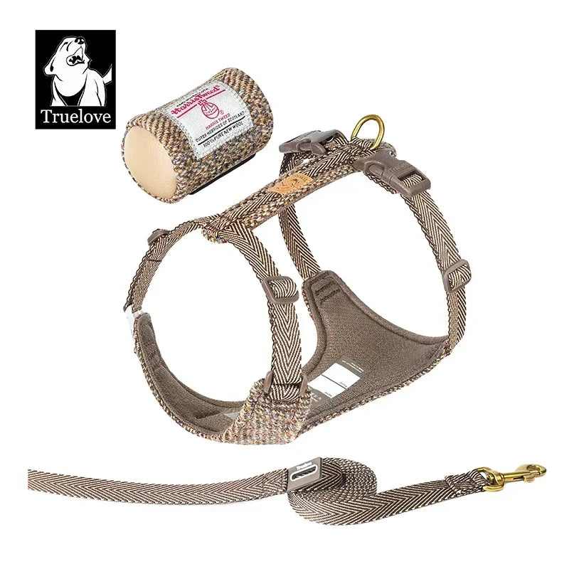 Harnais & laisse tweed élégants pour chien