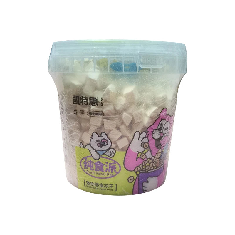 Friandises lyophilisées pour chats : Poulet, canard et poitrine de poulet lyophilisés en seau