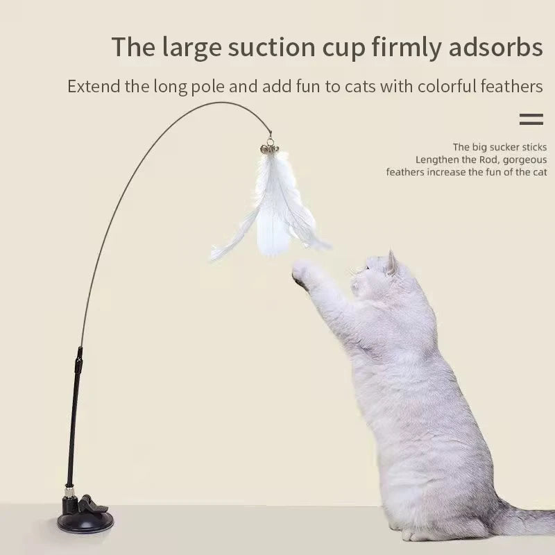 Jouet interactif pour chat, bâton mains libres pour chaton, baguette Teaser, jouet à ventouse, plume, fournitures pour animaux de compagnie, Simulation de plume