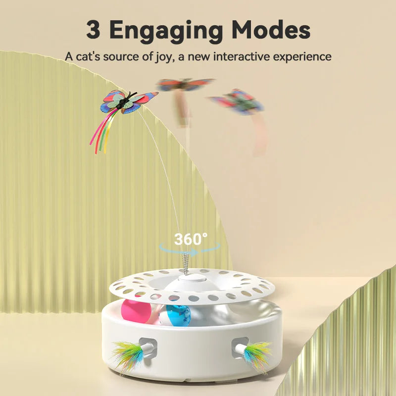 ROJECO – jouet automatique 3 en 1 pour chat, jouet électrique pour taquiner le papillon, boules de piste, plumes d'emboscillement, ensemble de jouets interactifs amusants pour animaux de compagnie, fourniture pour chat