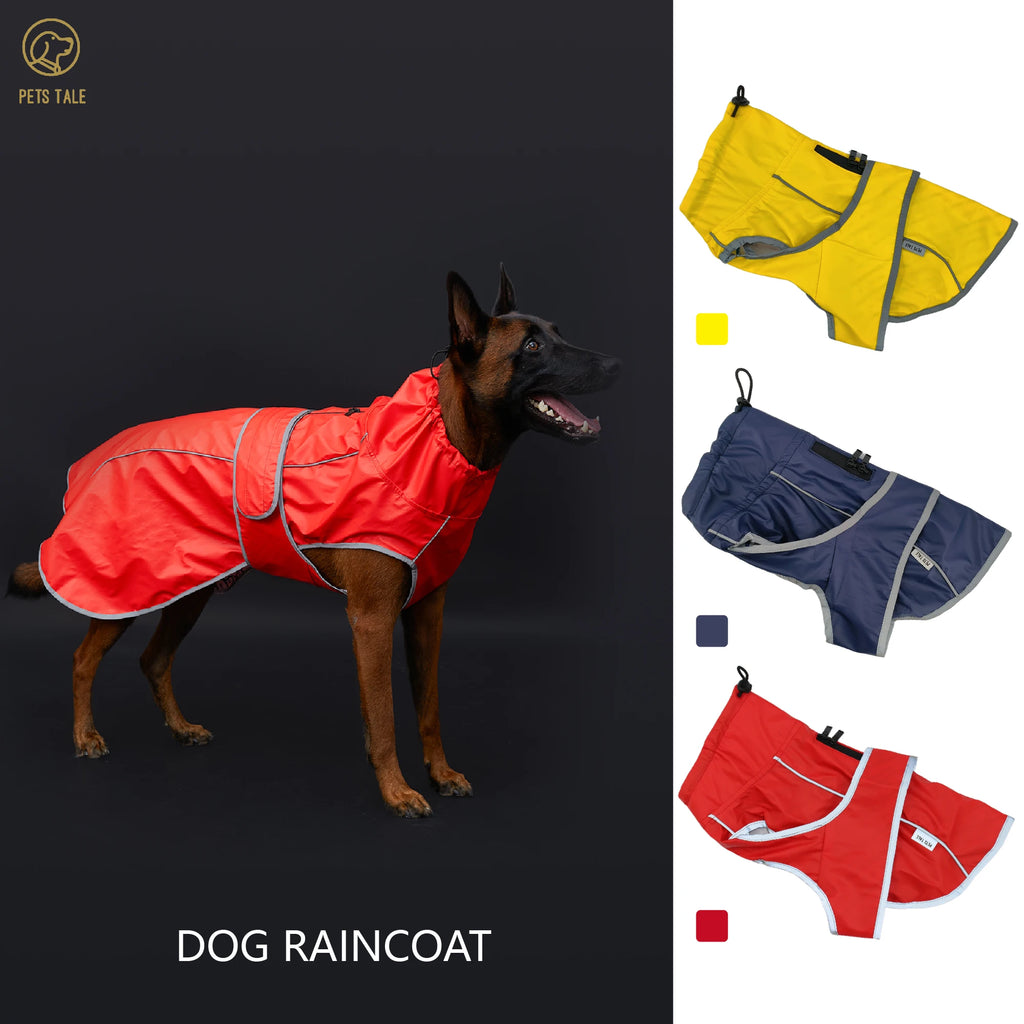 Imperméable imperméable pour chien avec bandes réfléchissantes et capuche réglable - Rouge, Jaune, Bleu Marine