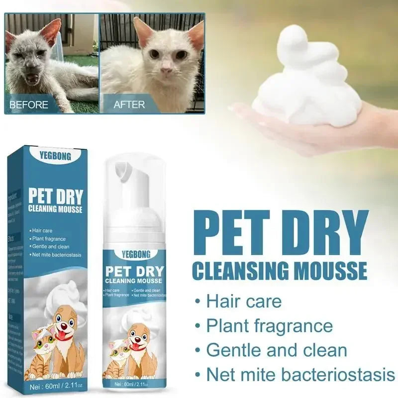 Shampoing sans eau pour chien et chat, sans rinçage, Mousse de nettoyage pour chiens et chats, fournitures de toilettage pour animaux de compagnie, nettoyage sûr sans bain, éliminateur d'odeurs