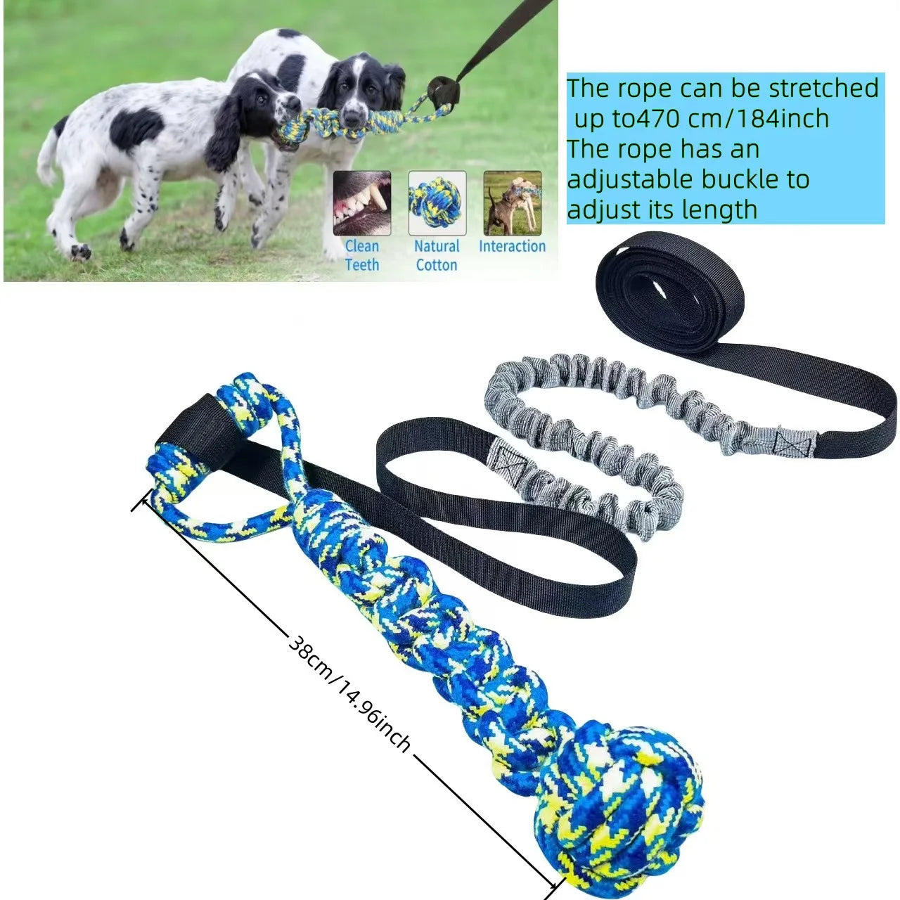 Jouet de remorqueur élastique d'extérieur, jouet pour chien suspendu à l'arbre pour chiens de petite à grande taille, cordon de jeu d'exercice interactif et attache avec corde à mâcher