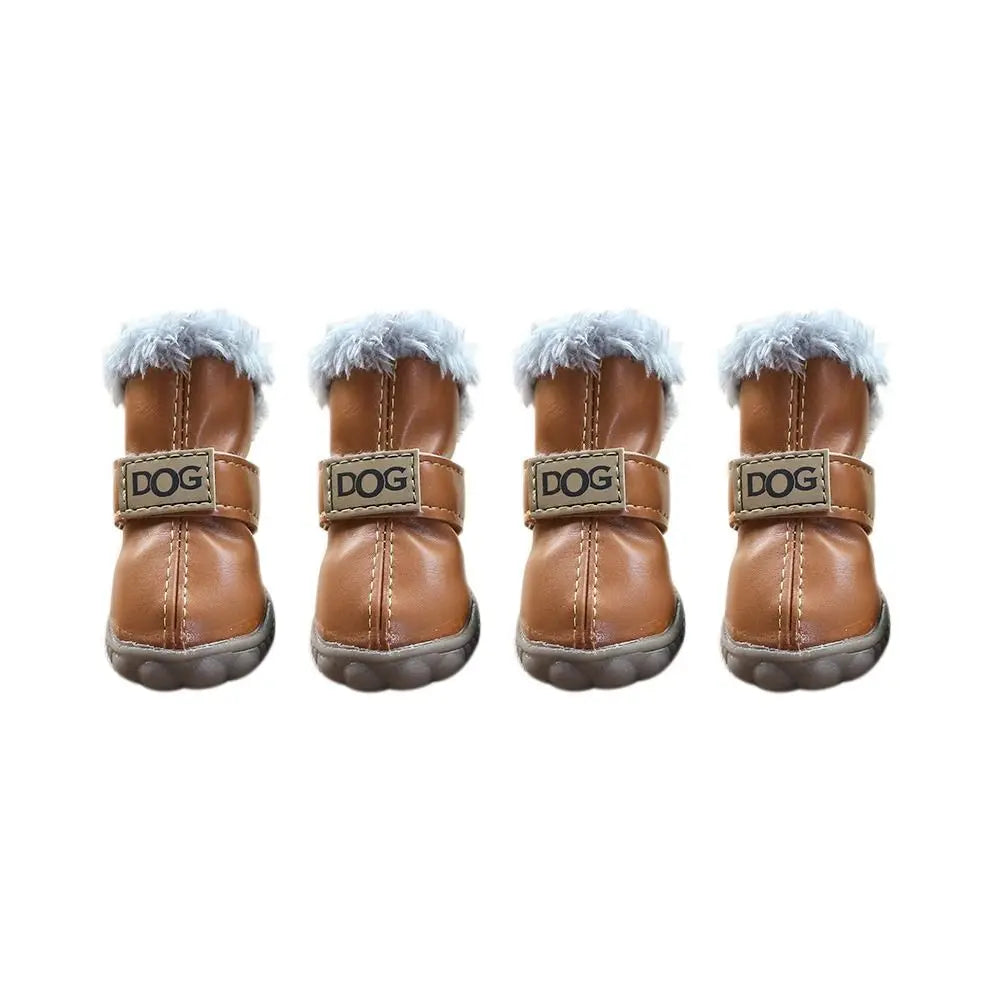 Bottes de neige imperméables pour animaux de compagnie, chaussures coordonnantes pour chien, peluche douce, PU, chaudes, mode, hiver, ensemble de 4 pièces