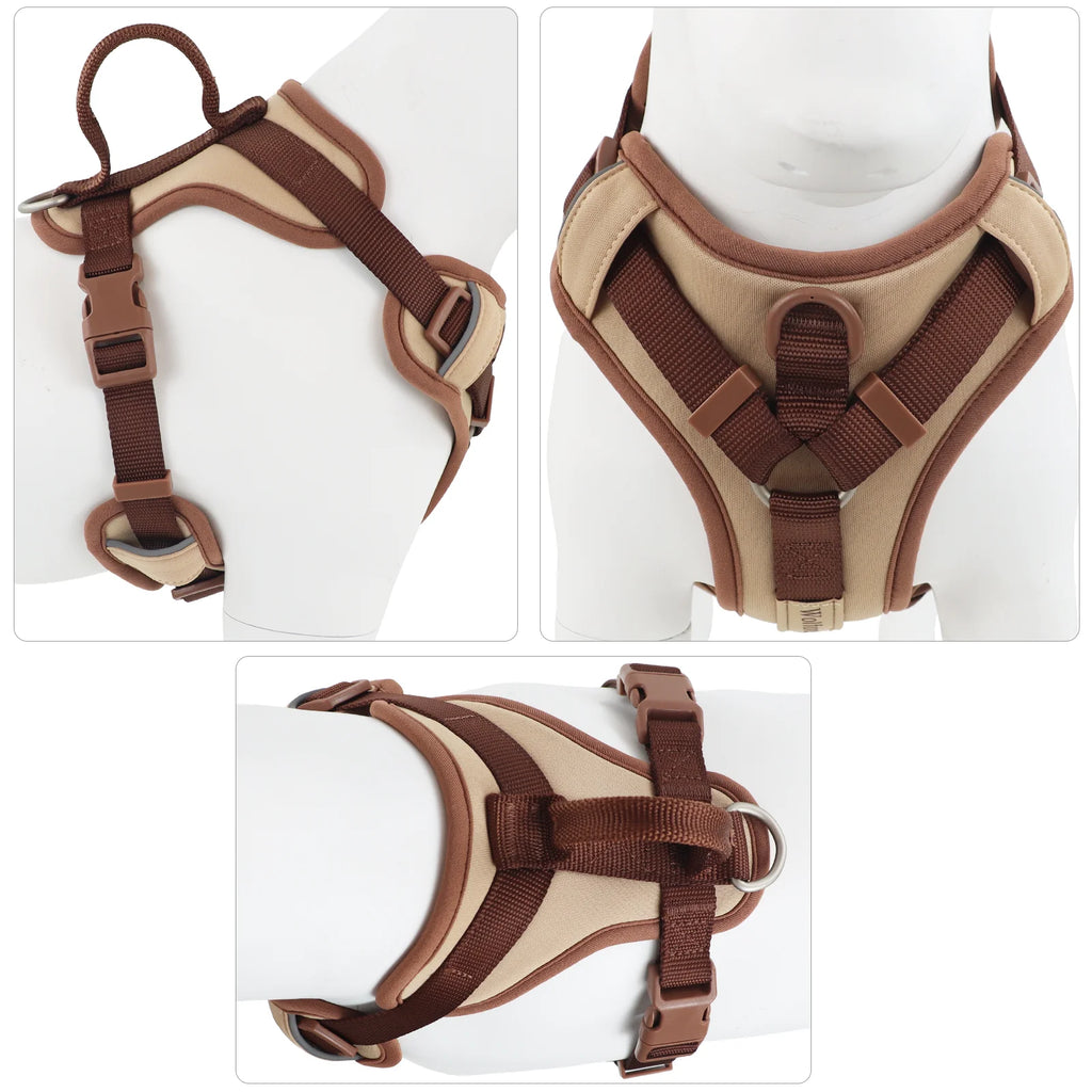 Nouveau Harnais de Luxe pour Chien Couleur Chocolat Anti-Traction pour Grands et Petits Chiens Sangle de Poitrine Réglable Harnais Personnalisé pour Chien