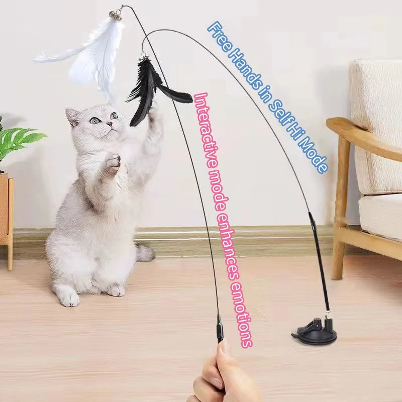 Jouet interactif pour chat, bâton mains libres pour chaton, baguette Teaser, jouet à ventouse, plume, fournitures pour animaux de compagnie, Simulation de plume
