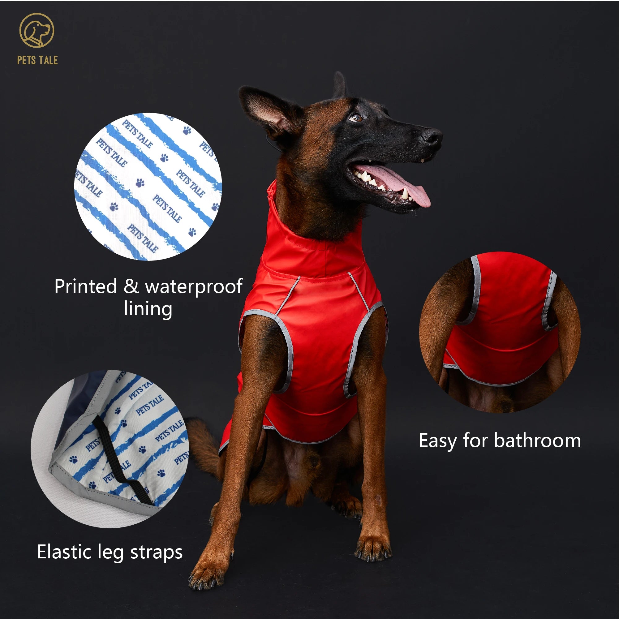 Imperméable imperméable pour chien avec bandes réfléchissantes et capuche réglable - Rouge, Jaune, Bleu Marine