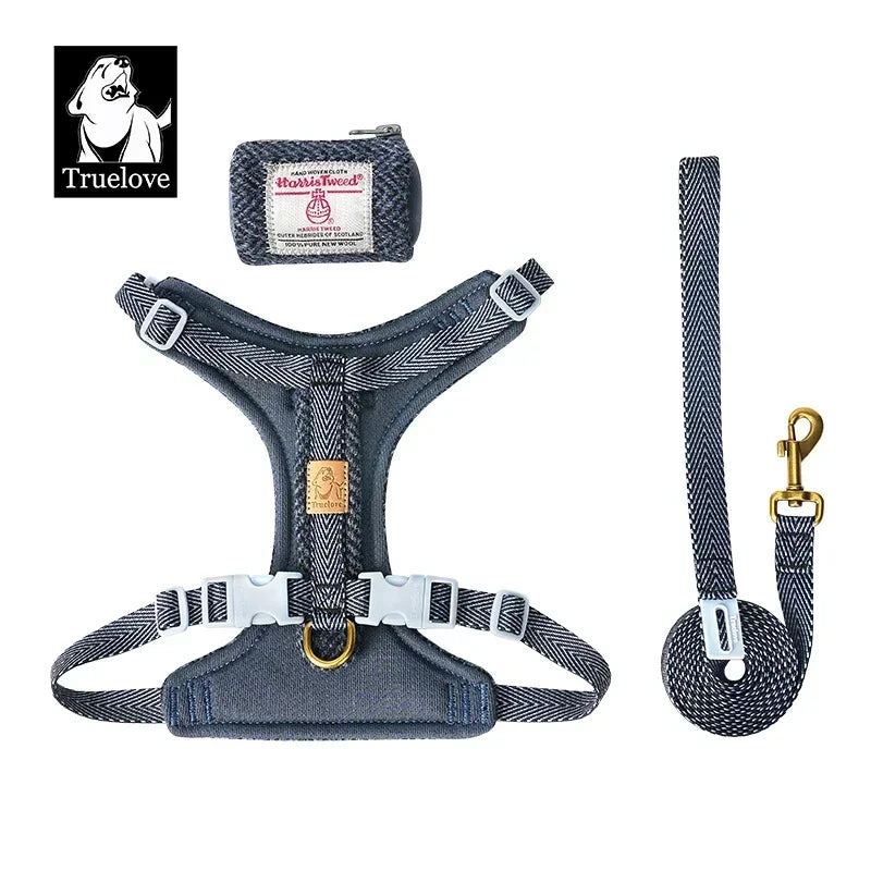 Harnais & laisse tweed élégants pour chien