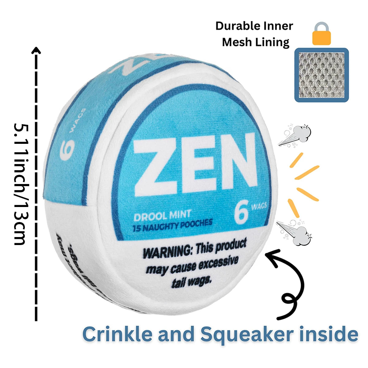 Jouet parodie pour chien Zen Pupper Deckies - Jouet drôle en peluche grinçant et froissé pour chien - Drool Mint