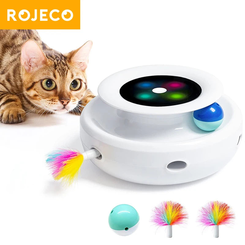 ROJECO 2 en 1 chat intelligent jouets automatique plume amusant balle jouet ensemble pour chat chien 5 Modes électronique interactif jouet pour animaux de compagnie accessoires
