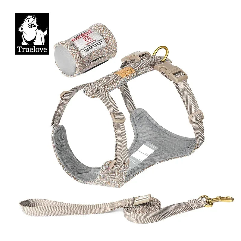 Harnais & laisse tweed élégants pour chien