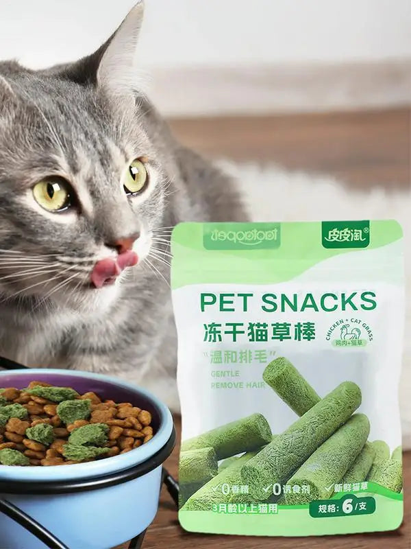 Bâton de dentition en herbe pour chat, bâton d'élimination des boules de poils pour animaux de compagnie, prêt à manger, bâton de nettoyage des dents pour bébé chat, améliore la Digestion