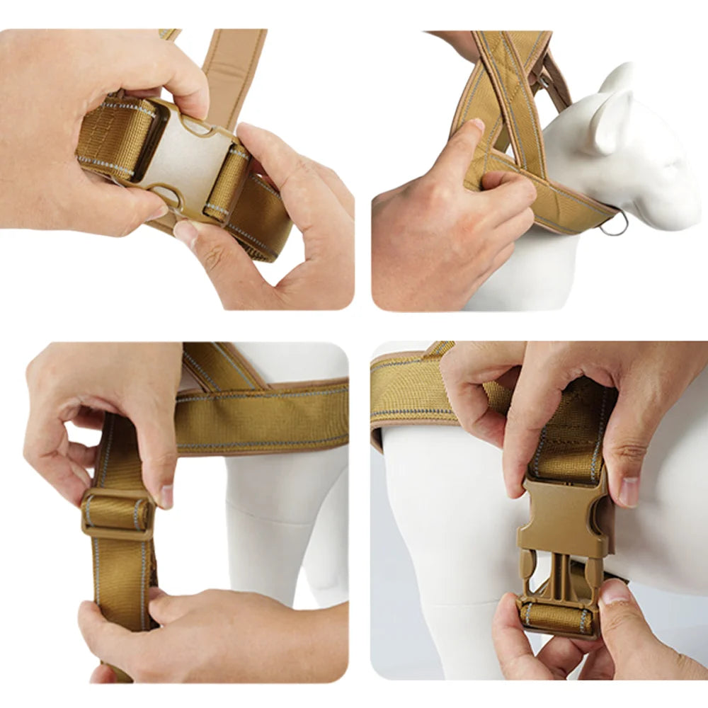Harnais tactique anti-traction pour chien, nylon 1000D réglable pour grands chiens, gilet d'entraînement en plein air avec poignée et réfléchissant