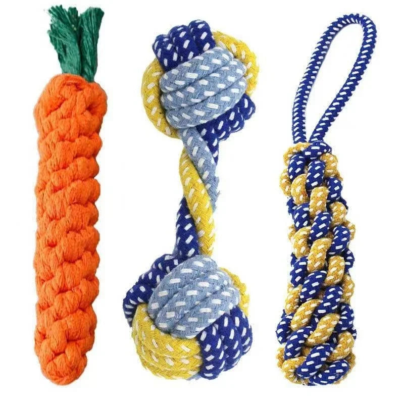 1 pièce Jouet pour chien en corde de coton tressée, forme carotte, balle et haltère, pour chiot, pour le nettoyage des dents, durable et résistant aux morsures, fournitures pour animaux de compagnie